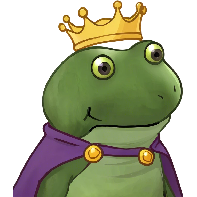 bufo the king wearing a purple cape and gold crown emoji