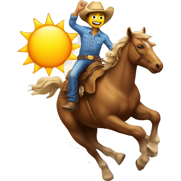 Man riding on top of the sun in a rodeo position, the sun has a smiling face emoji