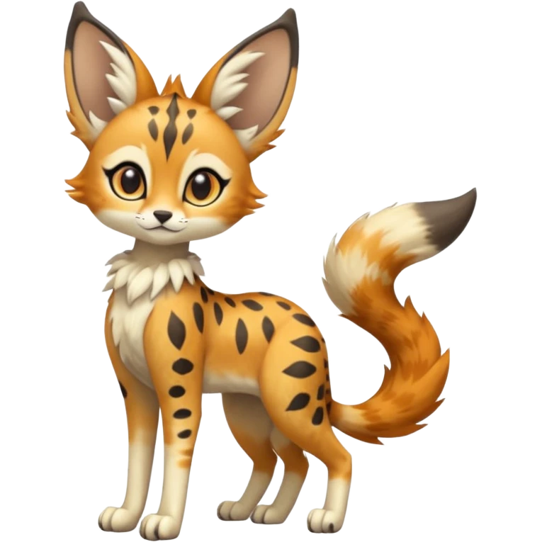 Big-eared big-eyed cute realistic animalistic feral digitigrade 4-legged anime-styled Meloetta-Trico-Vernid-Sergal-Serval-hybrid-fusion-creature-animal, full body emoji