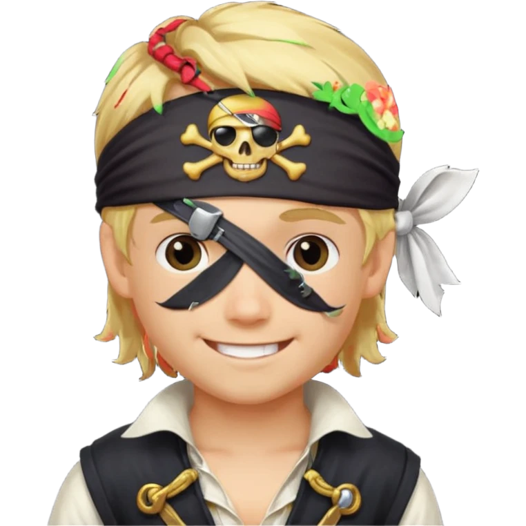 boy with blond hair that is dressed as a pirate emoji