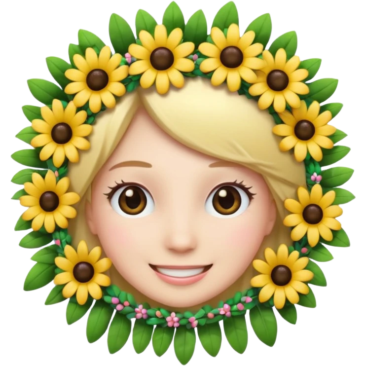 3D emoji, long eyelashes, flower wreath, smiling emoji