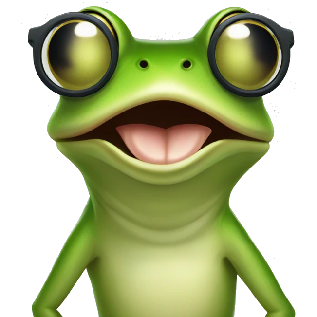 Frog with glasses with long tongue emoji