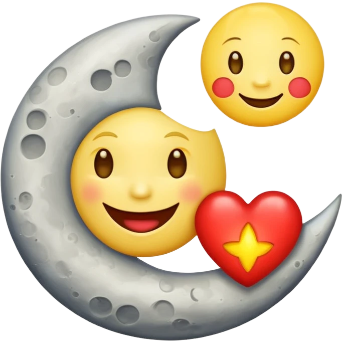 Smiling moon holding glowing heart emoji