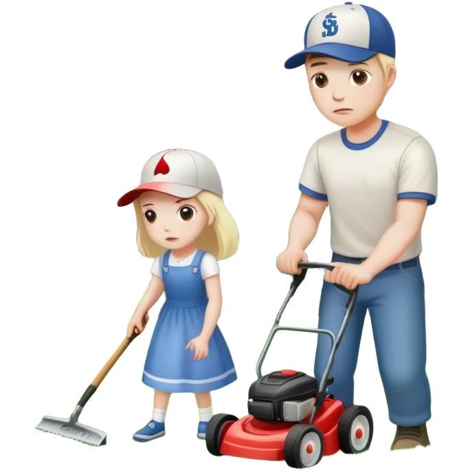 sad guy mowing the lawn and his daughter shooting a man  emoji