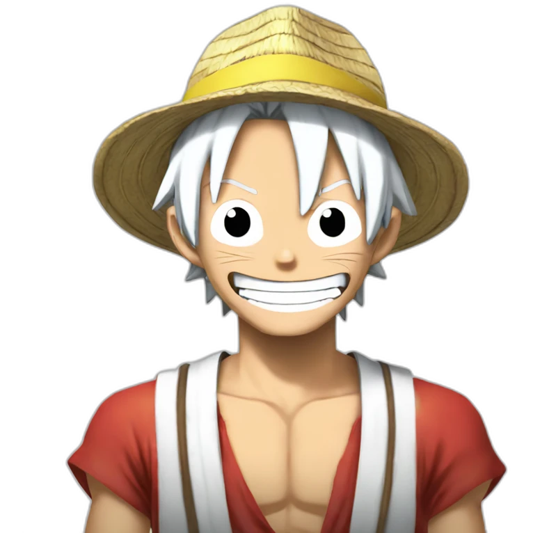 monkey d luffy with white hair and eyebrow, sitting, emoji
