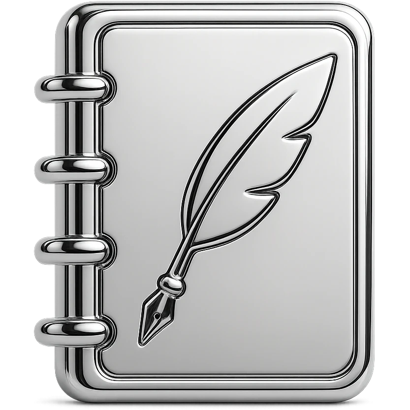 Minimal flat icon of an elegant notebook with a subtle pen or quill emoji