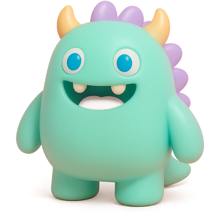 cute monster character, toy-like, colorful emoji