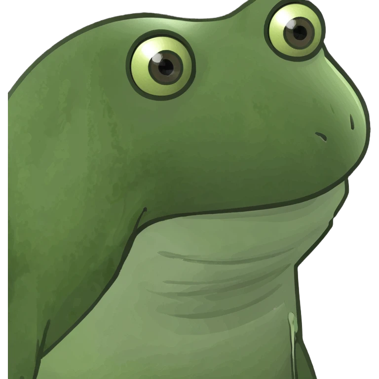 an amazed bufo frog, wide eyes, surprised expression, green, cartoon style emoji