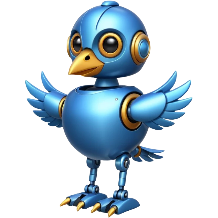 blue robot-bird, friendly emoji