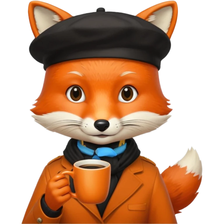 Fox in beret holding coffee cup emoji
