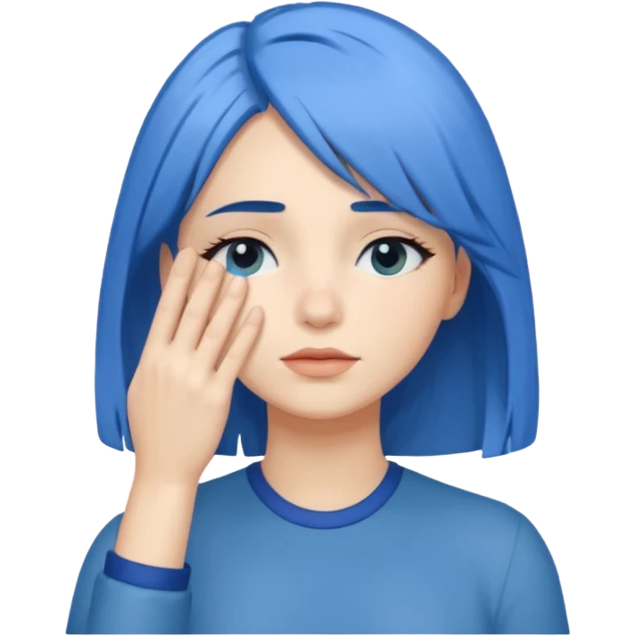 Woman with hand.completely covering eyes with medium length blue hair emoji