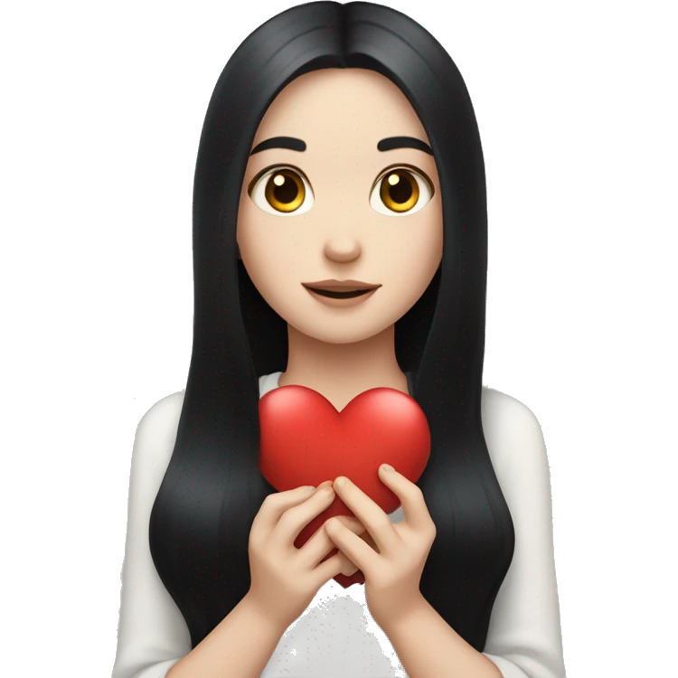 Pale girl with long black hair holding heart in her hands  emoji