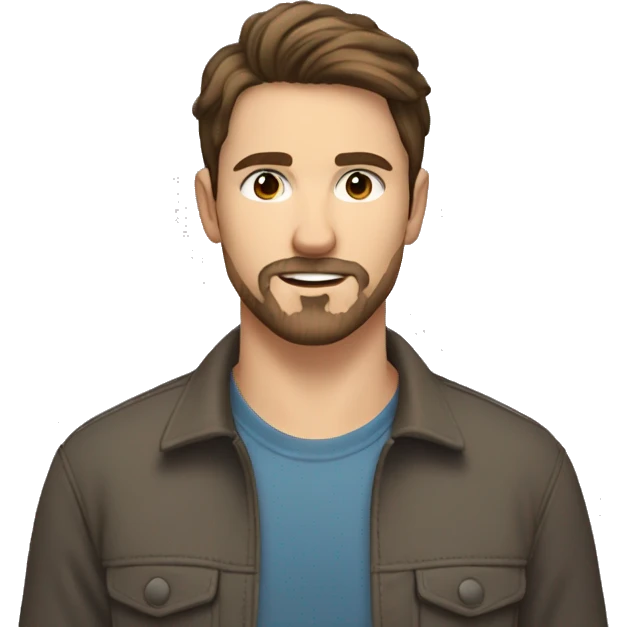 A handsome 25 year old man with middle parted fairly short brown hair, brown eyes, a very light goatee beard outdoors emoji