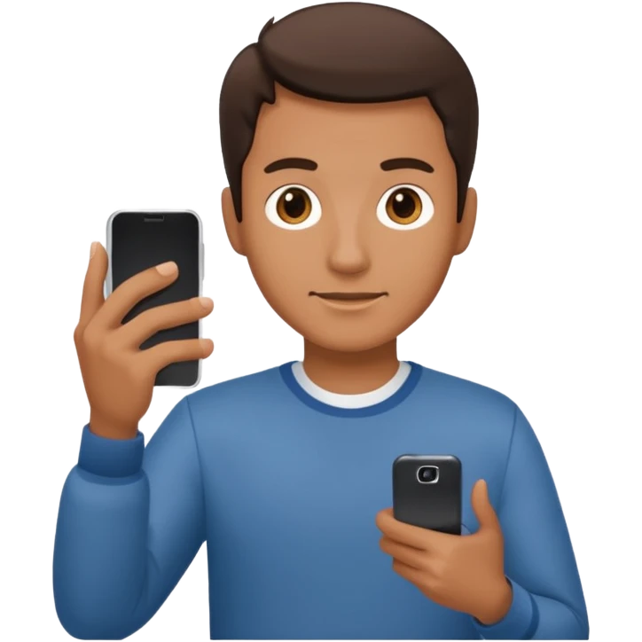 man casual clothes holding a phone emoji