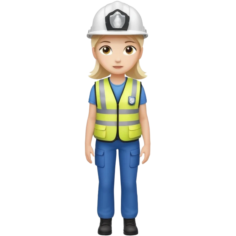 Girl full body standing with her white security helmet and security vest on emoji