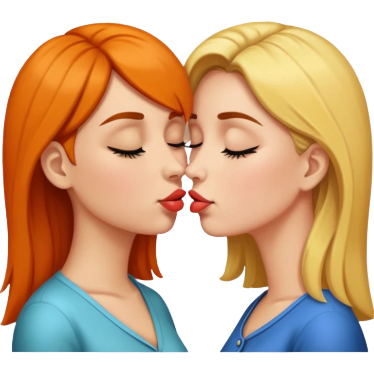 portrait two women nose-touch then kiss, one eye open teasing emoji