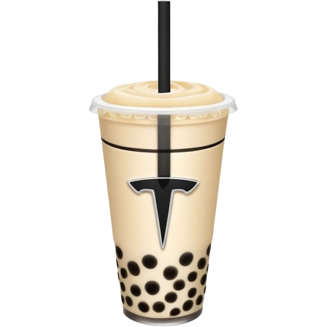Boba tea in tesla, without a person and with the tesla logo keep the boba tea like that and make it the car and the boba tea how it was and cream boba tea just a little smaller to go on pinterest emoji