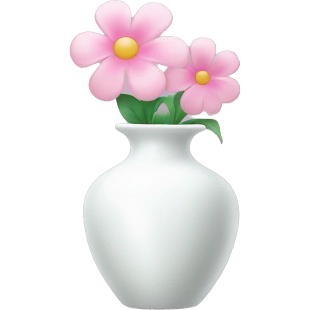 white vase with a pink bow around it, with a pink flower in the vase emoji