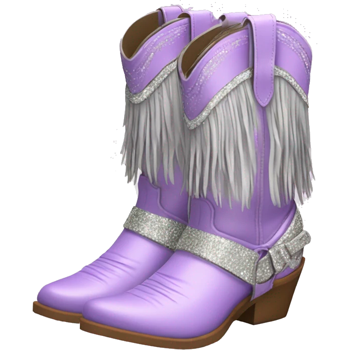 Realistic pastel purple fashion cowgirl boots with sparkly shiny glitter fringe on them. emoji