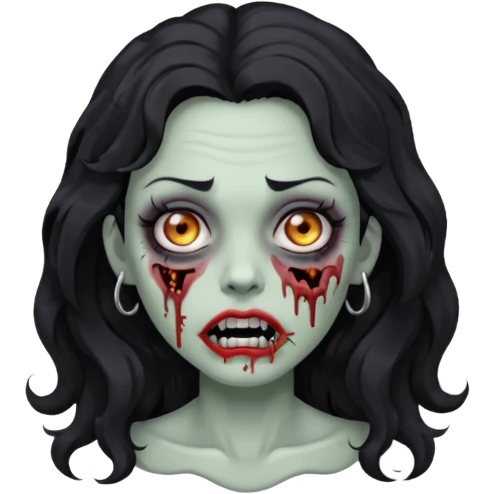 DRAW A ZOMBIE IMAGE OF A WOMAN WITH WAVY BLACK HAIR AND A MOUTH PIERCING emoji