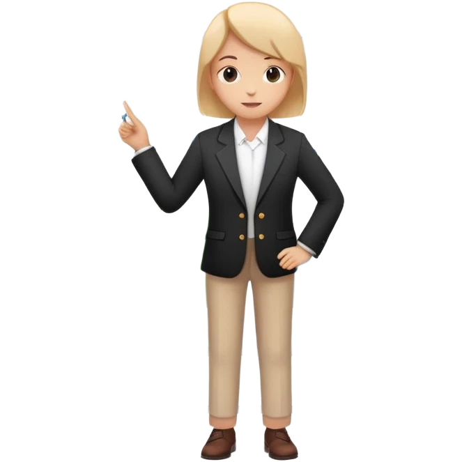 person presenting in front of a simple chart or graph, wearing a blazer and confident posture emoji
