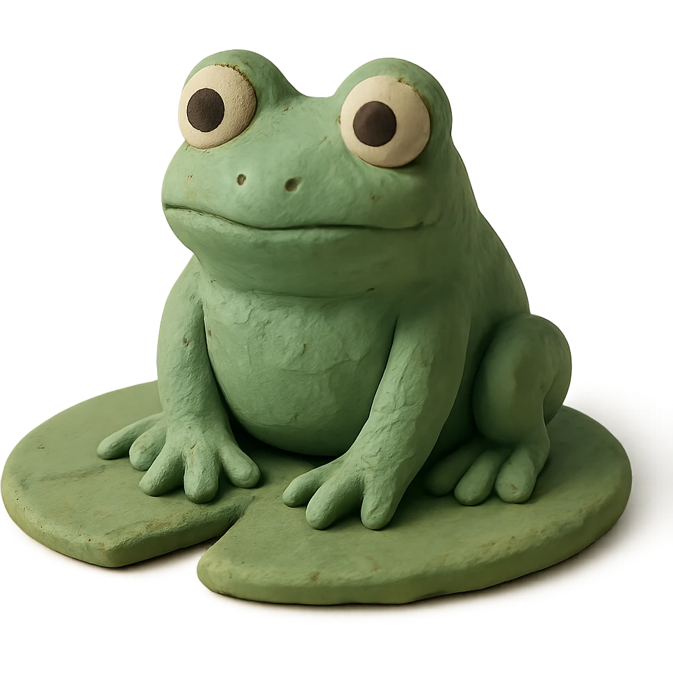 a green frog sitting on a lily pad, claymation style, pastel colors, visible fingerprints emoji