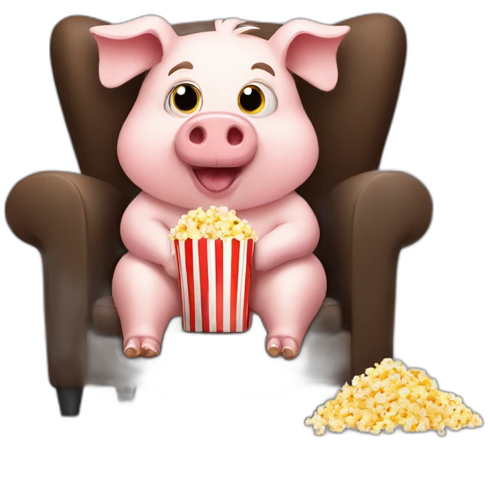 Funny pig sitting on a chair with popcorn emoji
