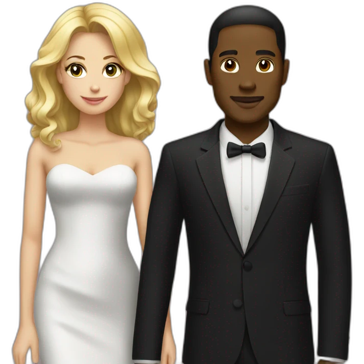 Black man with blond woman in black tie event emoji