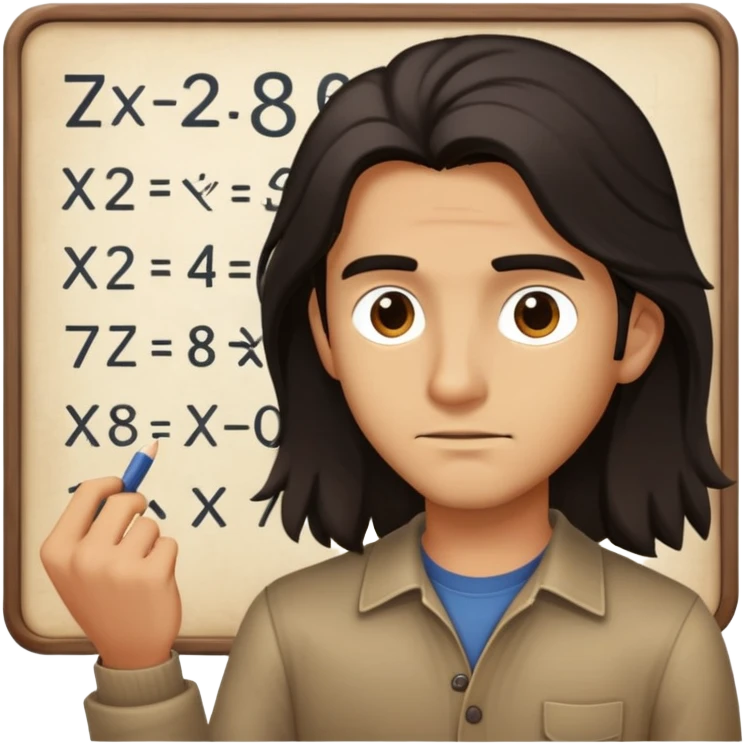 guy with long dark hair solving math emoji