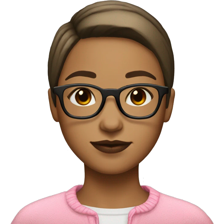 Girl with glasses with  brown very short straight hair light skin brown eyes glasses pink lips mole on chin emoji