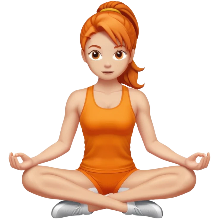 Ginger gym girl middle part stretching orange outfit sitting emoji
