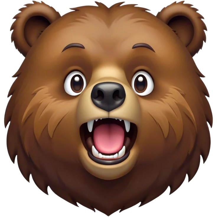Cinematic Comical Grizzly Bear Portrait Emoji, Head tilted dramatically with an exaggeratedly amused expression, featuring a striking, rugged deep brown fur with bold fur texture, wide, expressive eyes filled with playful disbelief, Simplified yet hilariously expressive features, highly detailed, glowing with a slightly sassy glow, high shine, dramatic yet playful, stylized with an air of cheeky wilderness mischief, bright and endearing, soft glowing outline, capturing the essence of a spirited and over-the-top grizzly, so meme-worthy it feels like it could roar its way into internet fame instantly! emoji