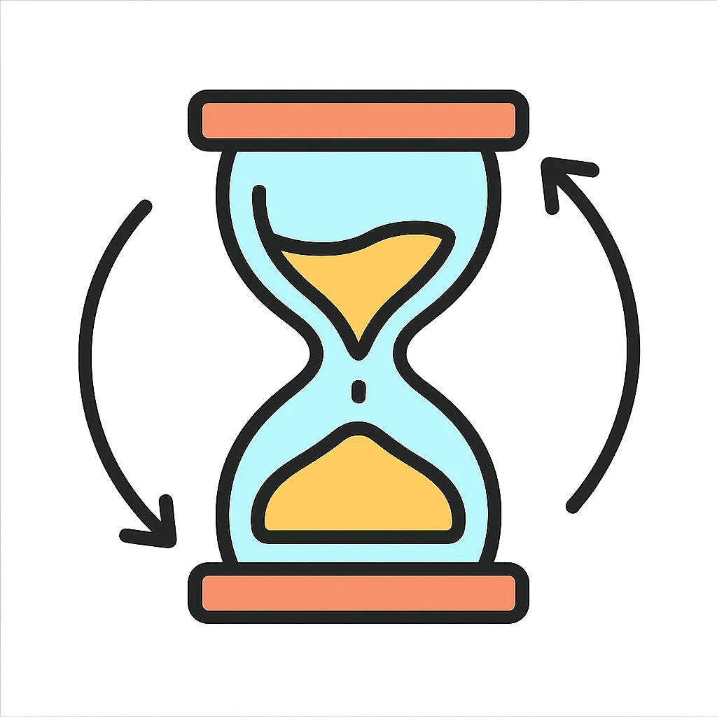 stylized hourglass being flipped, aesthetic look, smooth lines, gentle color palette, simple icon emoji