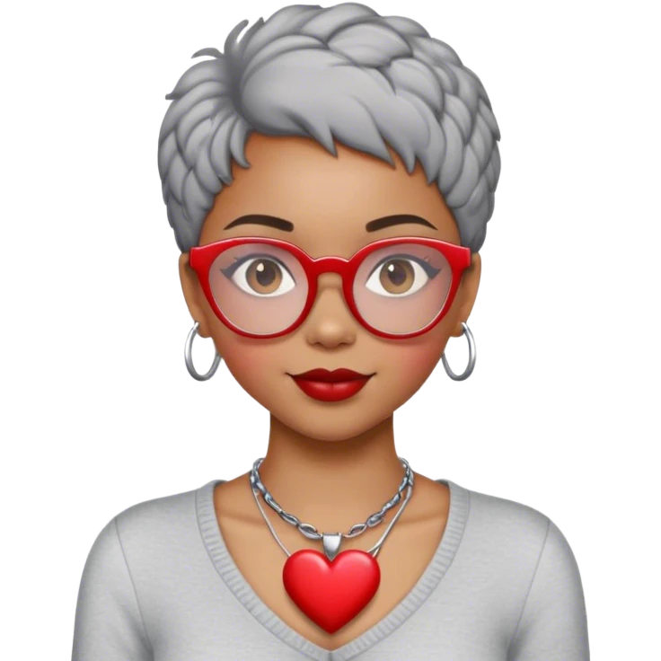 Light skinned Black girl with red glasses short natural gray haircut celebrating Valentine’s Day  emoji