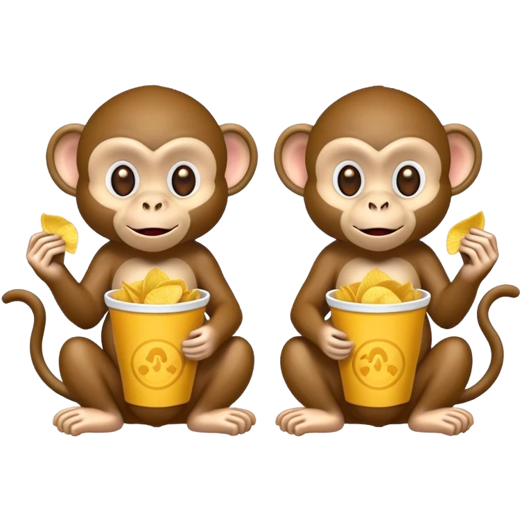 Monkeys eating chips. emoji