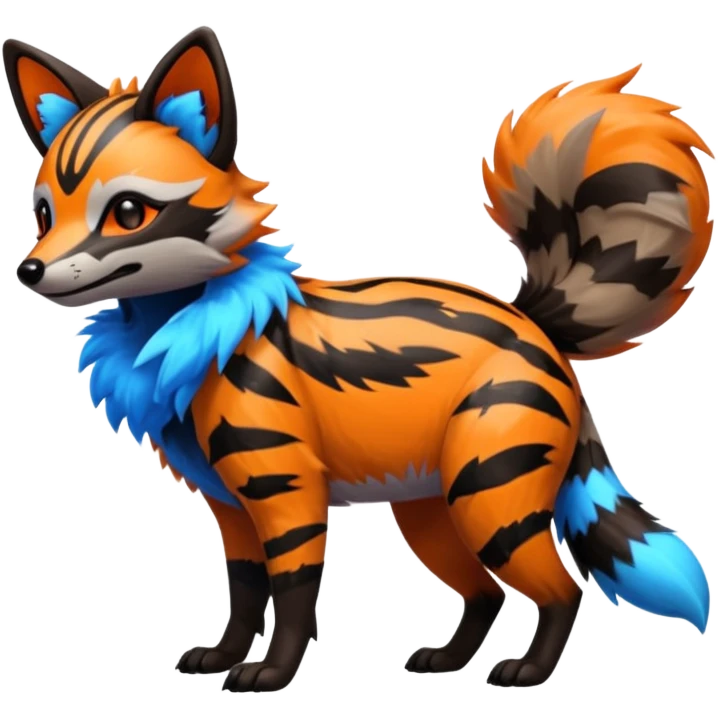 Shiny Neon Glossy Silvally-Aardwolf-Tanuki-Genet-Bobcat-fusion-animal-hybrid-creature, full body emoji