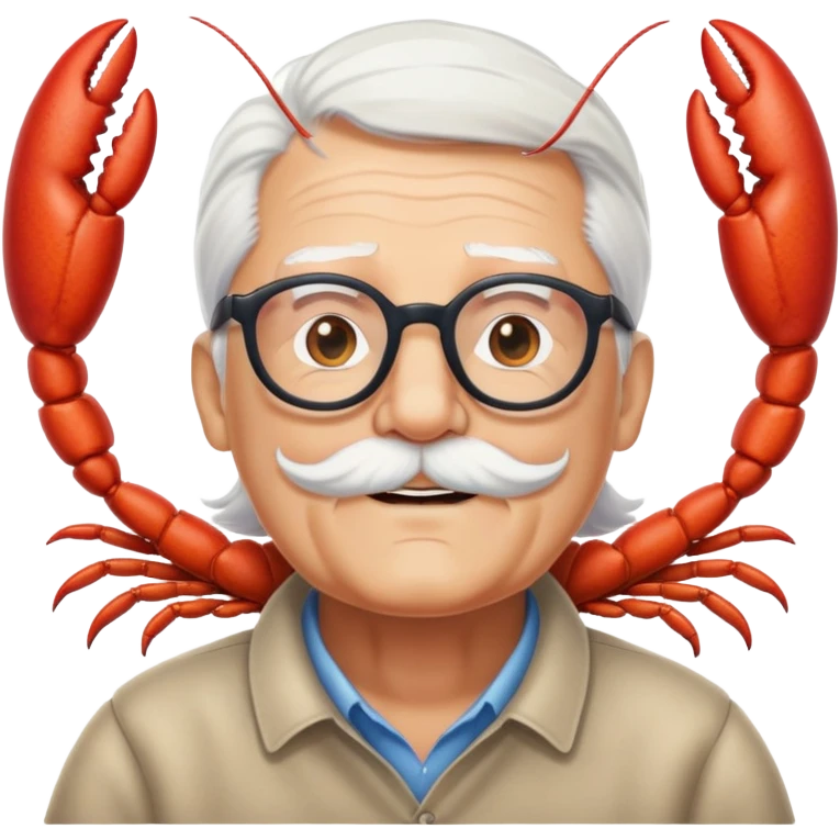 senior lobster with white hair and glasses, elderly lobster character with white eyebrows and whiskers, wearing round glasses emoji