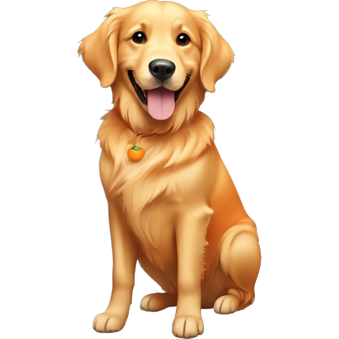 Golden retriever smiling with an orange t-shirt  emoji