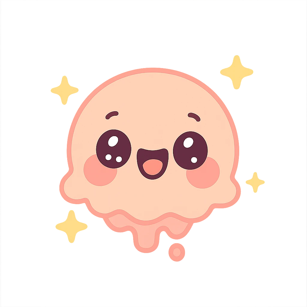 Create an animated version of the emoji in kawaii style with a joyful and laughing expression, bright shining eyes, pink cheeks, sparkling effect around the face, and transparent background. emoji