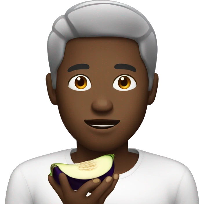 Black guy, eating an eggplant emoji