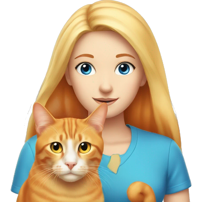 Orange cat with blonde girl with blue eyes emoji