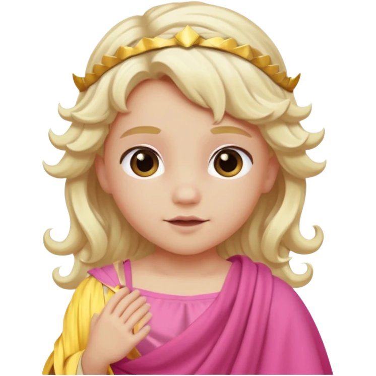 Cupid from Olympus Gods with long white blonde wavy hair, pink toga emoji