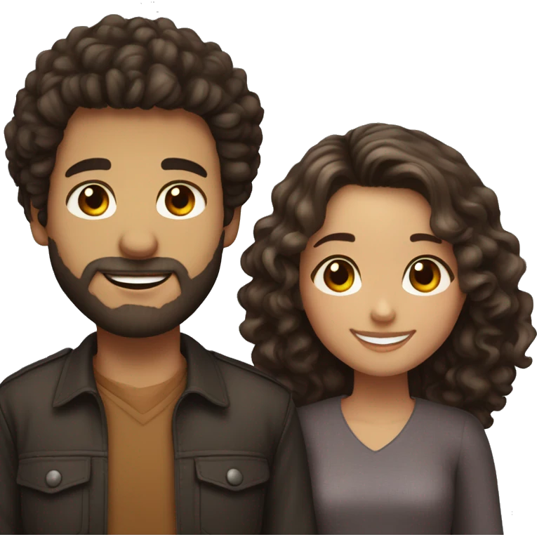 Happy couple : girl brown hair and brown eyes, boy dark curly hair with beard emoji