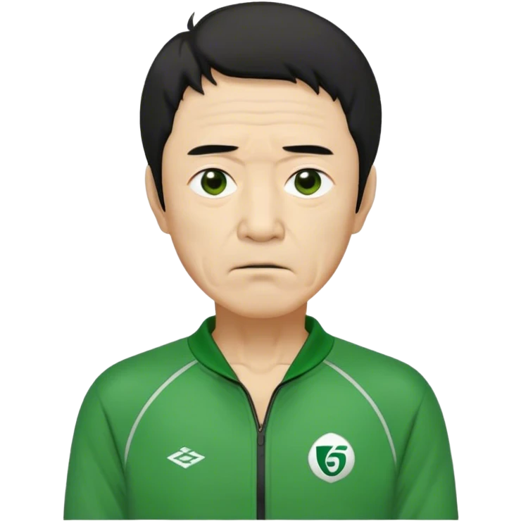 Seong Gi-hun : age 60, skinny and bony face, small mouth, unkempt black hair and tired eyes, Green player tracksuit. emoji