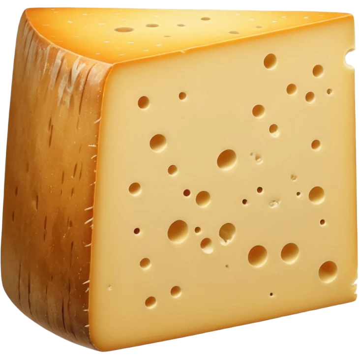 thick wedge of cantal cheese with firm pale yellow interior and rough natural beige-brown rind, dense slightly crumbly texture, clean slice, subtle aging marks, soft lighting, subtle shadows, emoji scale emoji