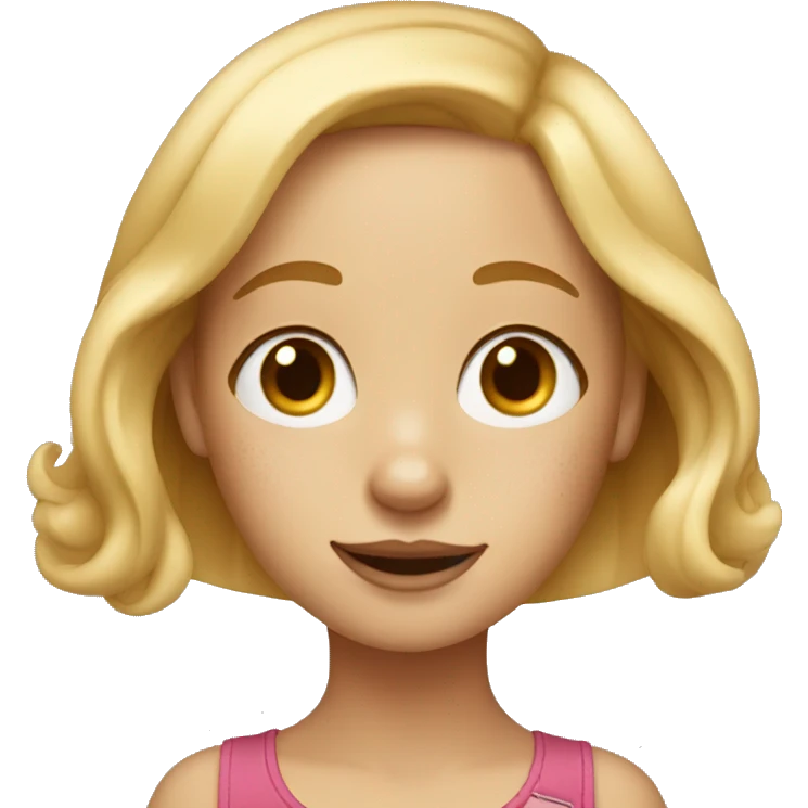 blonde girl with freckles and weenie dog emoji