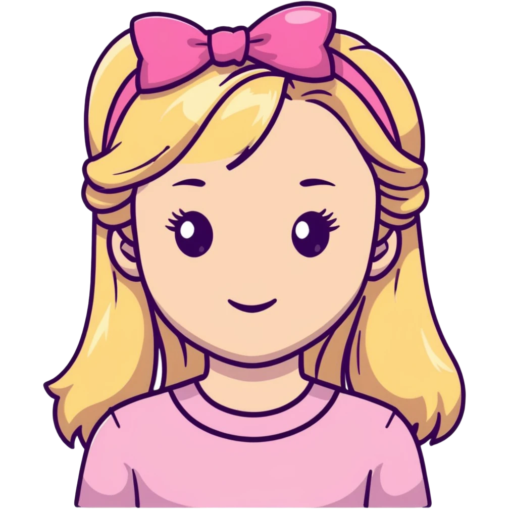 Pretty blonde bombshell girl with long hair and highlights. She has long eyelashes and a pink bow in her hair. emoji