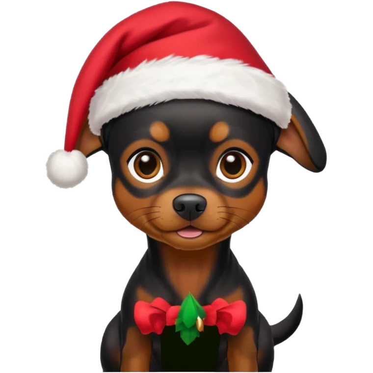 miniature black pinmcher in santa aht emoji