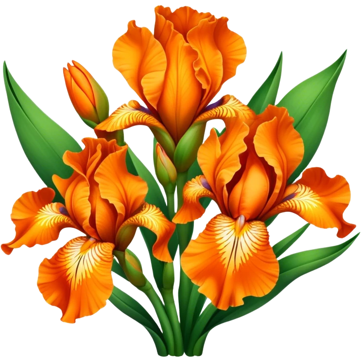 big bouquet Vibrant Orange Iris, luxuriant, leaf, bud emoji