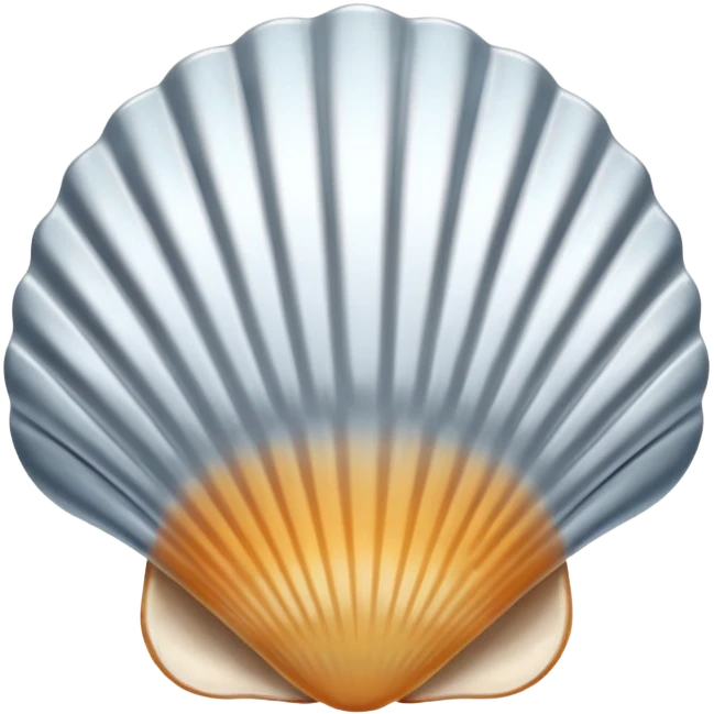 A seashell emoji made of polished silver chrome, smooth curved surface, reflective metallic highlights, elegant minimal design, iOS emoji style, centered, clean white background, soft lighting emoji